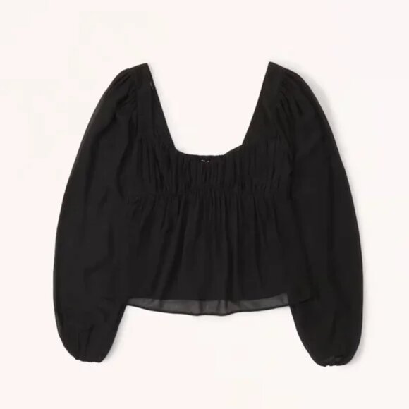 Abercrombie & Fitch Tops - Abercrombie | Sheer‎ Puff Sleeve Sweetheart Neckline Long Sleeve Top in Black XS